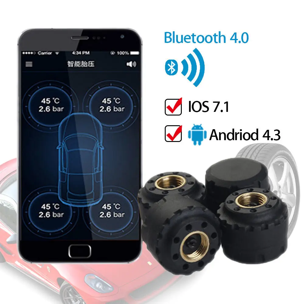 Blueskysea Bluetooth V4.0 Car Wireless TPMS Tire Pressure Monitor