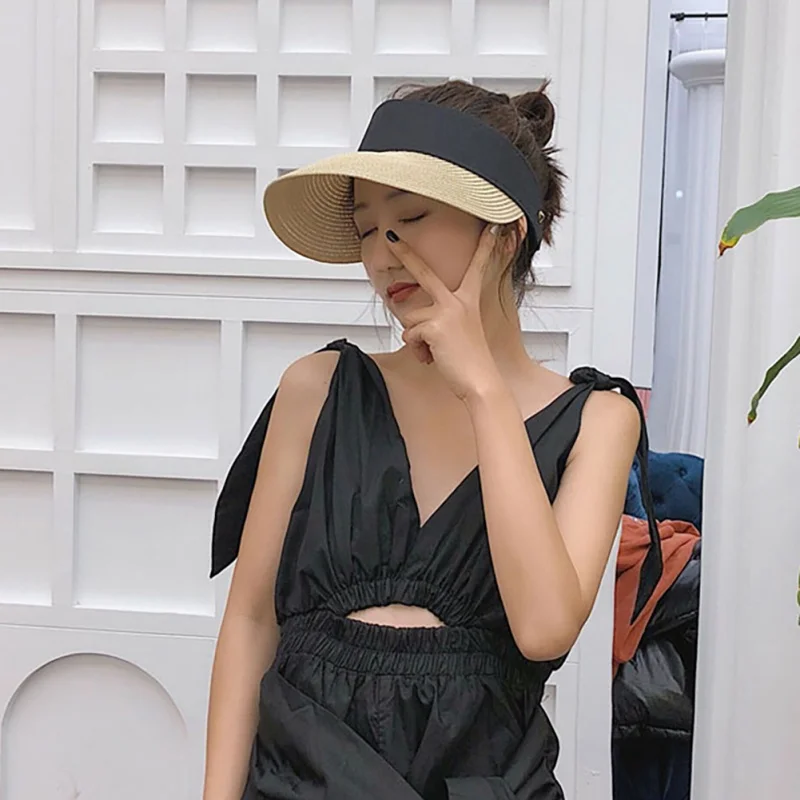 Sunhat женские модные летние соломенные солнцезащитные козырек Регулируемый Пустой Топ конский хвост отдых путешествия пляжные кепки