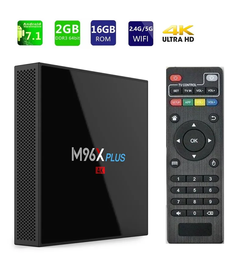 M96X زائد التلفزيون مربع Android7.1 Amlogic S912 64 بت الثماني الأساسية 2 GB 16 GB 2.4G + 5G wifi BT4.0 LAN1000M 4 K قمة مجموعة صناديق مشغل الوسائط