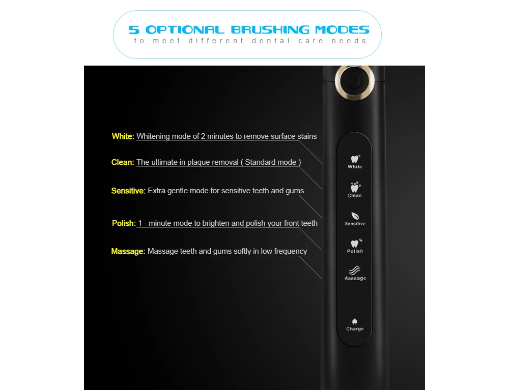  SG - 507 Electric USB Sonic Toothbrush Dentist Rechargeable Cleaner with Smart Timer Five Optional Brushing Modes Waterproof Fully Washable Replacement Heads