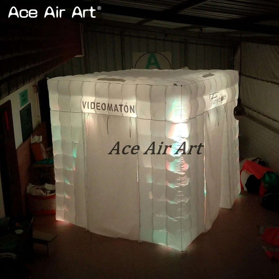  8ft L Funny led inflatable Lighting cubepop up funny photo Booth with foldable door covers and free