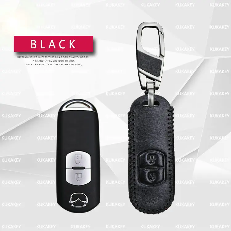 KUKAKEY ДИСТАНЦИОННОГО чехол для автомобильного смарт-ключа для Mazda 2, 3, 5, 6, 8, CX5 CX7 CX9 M2 M3 M5 M6 GT кожаный брелок, логотипы марок машин, брелок для ключей, автомобильные аксессуары, брелок для автомобиля-держатель для ключей - Название цвета: Black 2Key
