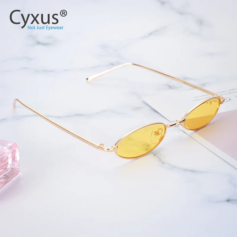 oversized square sunglasses Cyxus Retro Vintage Slender Oval Sunglasses for Women Mens Small Metal Frame Polarized Lenses Candy Colors 1999 best sunglasses for big nose