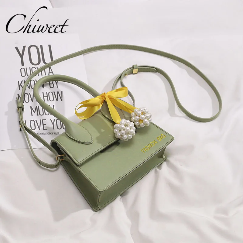 

Luxury Designer Top-Handle Women Leather Handbags With Pearl Pendant Brand Vintage Tote Messenger Bag Female Simple Shoulder Bag