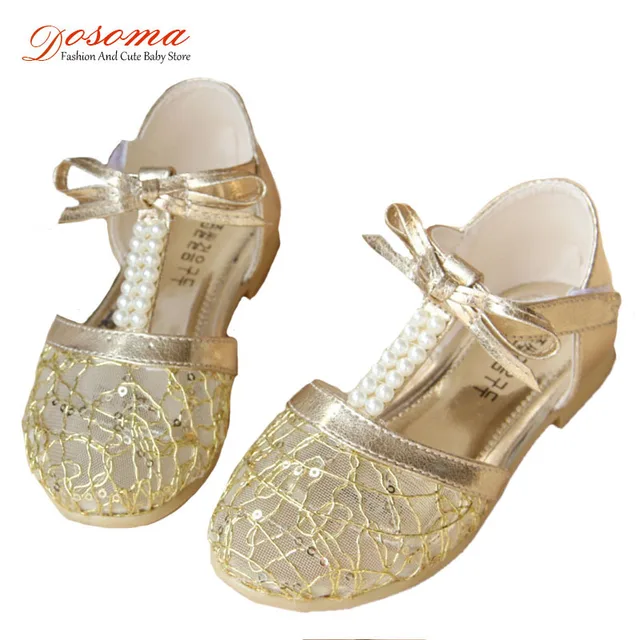 2017 fashion sandals for kids summer shoes girls gold breathable lace ...