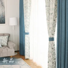 Thick Jacquard Window Curtains For Living Room Rustic Blue Drapes Panel Bedroom White Room Darkening Curtains Blackout Elegant