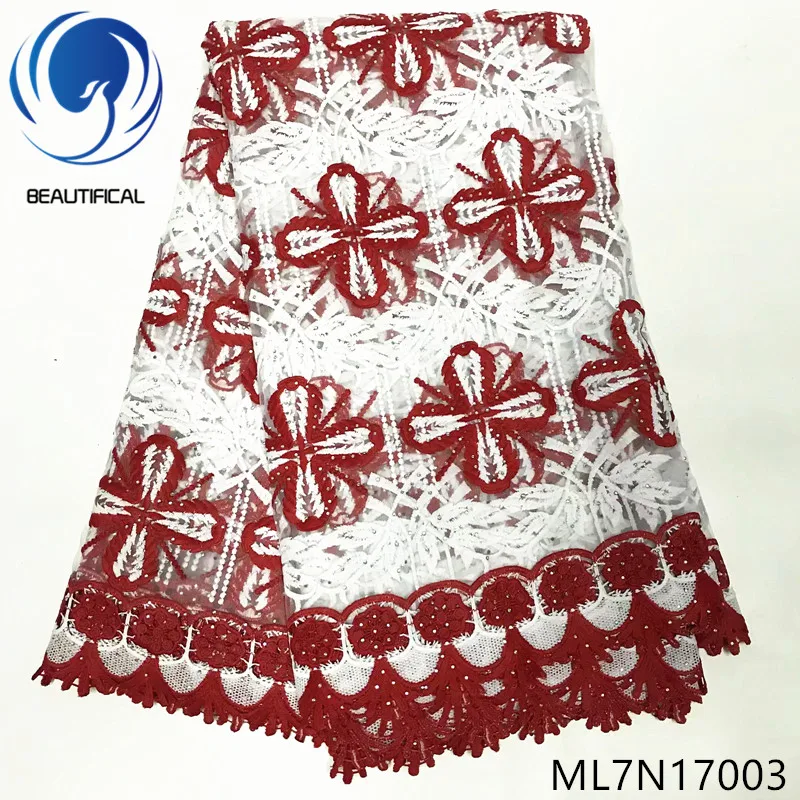 

Beautifical nigerian lace fabrics Latest style Two-tone embroidery net lace stones fabric for wedding french lace 5yards ML7N170