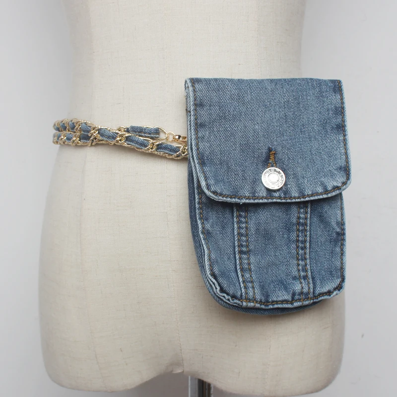Annmouler модная женская поясная сумка синяя регулируемая поясная сумка джинсы маленькая поясная сумка модный чехол для телефона для девочек