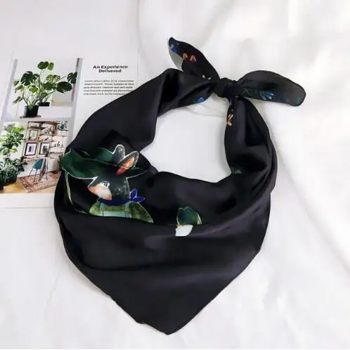 

Women Silk Print Foulard Cartoon Cat Square Scarf for Female Girl Cute Head Scarf Neck Wear Stylish Flamingo Bandana New 2019
