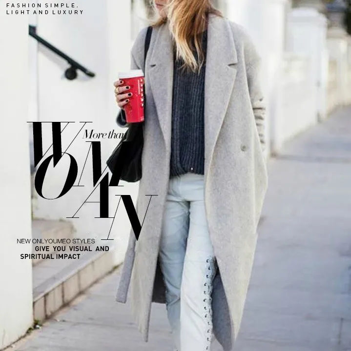Casaco Women Winter Classic Simple Woolen Maxi Long Coat Female Robe Outerwear,Beige,L Casaco Women Winter Classic Simple Woolen Maxi Long Coat Female Robe Outerwear,Beige,L