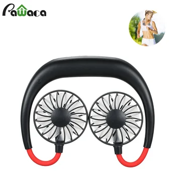 

summer flexible removable portable Mini USB Fan Rechargeable Lazy Neckband Hanging Style Double Cooling Fan Smart Gadget 2000MA