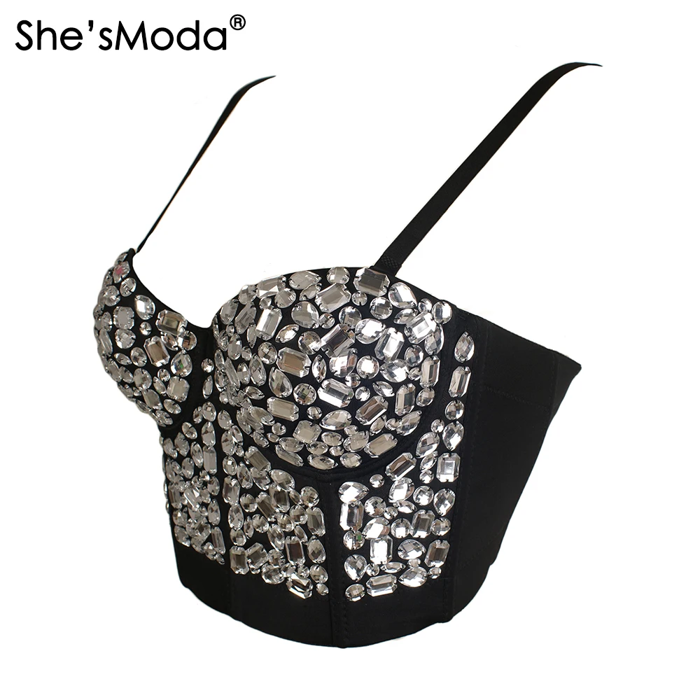 Preise She sModa Strass Bustier Perlen Push Up Korsett Hochzeit Party frauen Bh Cropped Top Weste Plus Größe