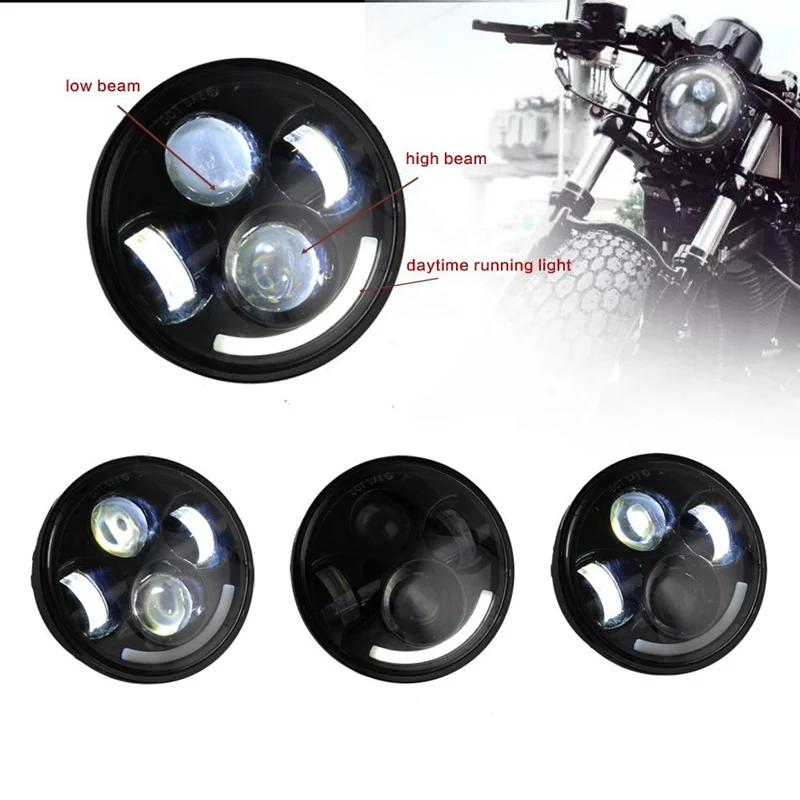 5.75inch Half Moon Halo Headlight Silver Daymaker Cree LED Projector for Harley Davidson Motorcycle f