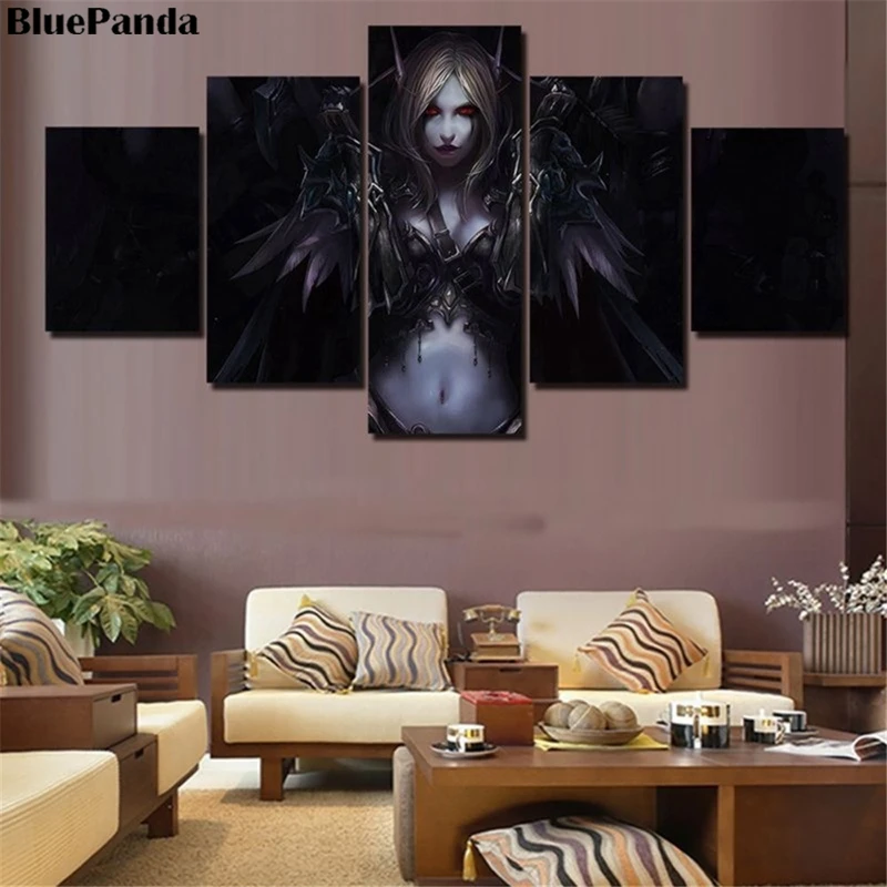 

Sylvanas World Of Warcraftes 5 Pieces Modern Canvas Painting Oil Print Poster HD Picture For Bedroom Office Home Decor