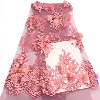 

African Laces Fabrics 3D Floral Embroidered Nigerian Guipure French Cord Lace Fabric African French Net Lace Fabric DM