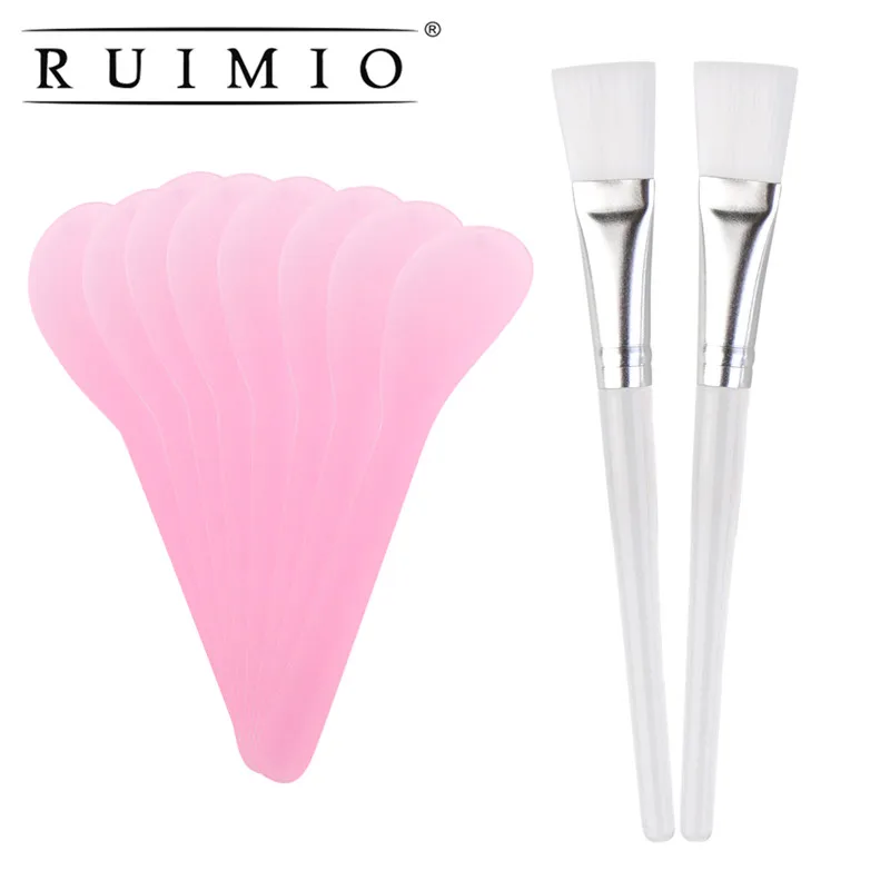 

RUIMIO 8pcs Cosmetic Mask Spoon Spatulas with 2PCS Facial Skin Care Mask Fan Brushes Applicator DIY Mask Tool Set (Random Color)