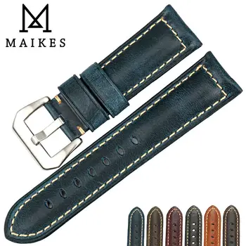 

MAIKES Watch Wccessories 20mm 22mm 24mm 26mm Watchband Cow Leather watch strap Vintage Blue Watch Bracelet For Fossil Watch Band