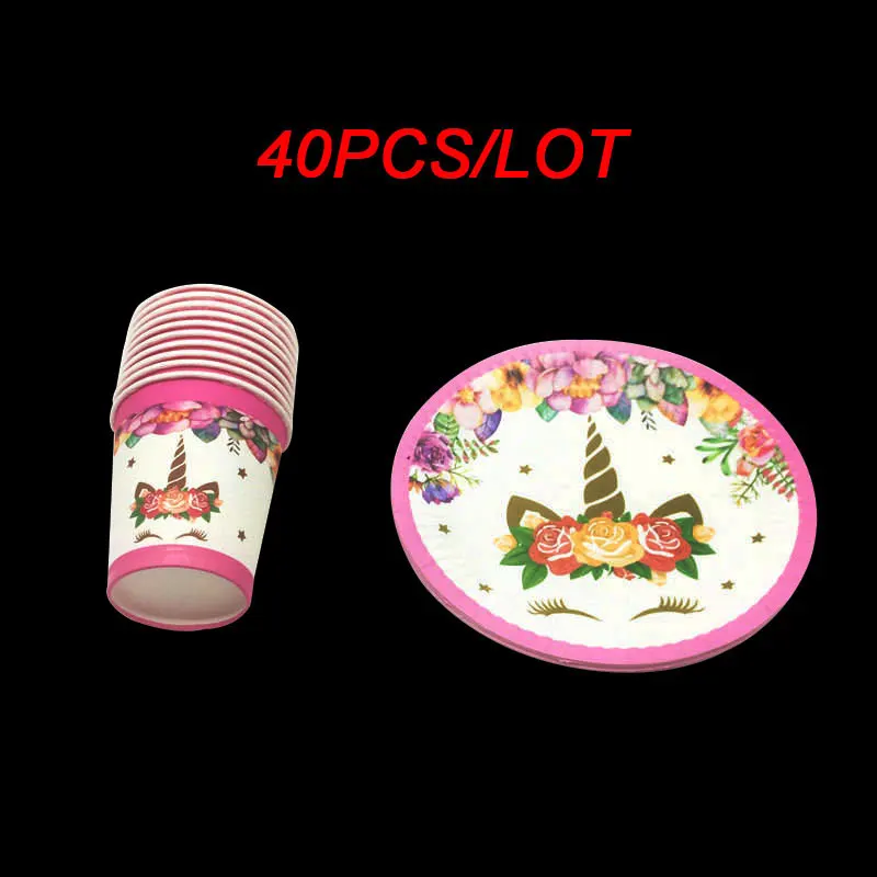 

40pcs/set Cartoon Unicorn Paper Cups+Plates Weddiing Birthday Decoration Baby Shower Festival For Kids Tableware Party Supplies