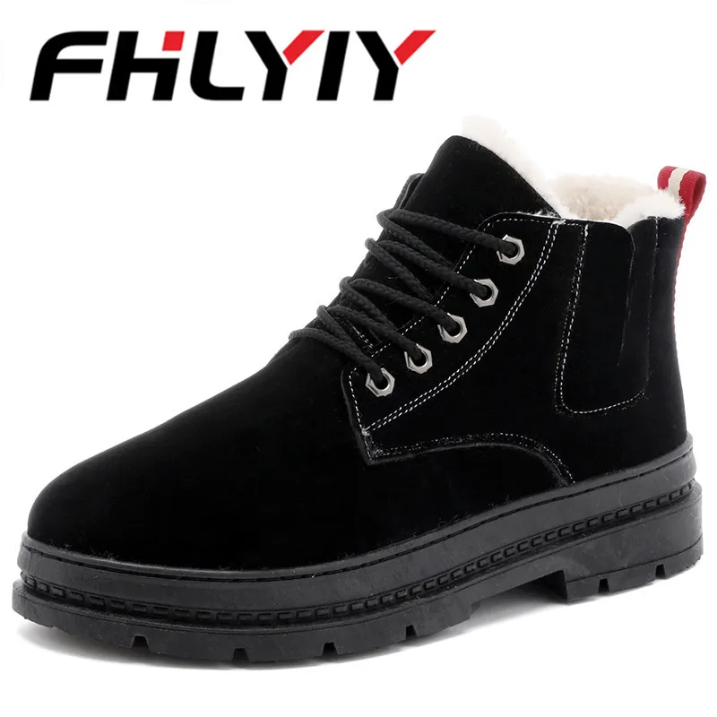 

Men Boots High Quality Suede Leather Men Ankle Plush Boots Winter Warm Cotton Shoes Snow Boots Outdoor Winter Working Fur Shoes