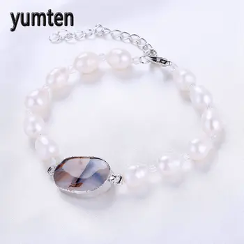 

Women Pearl Bracelet Wedding Jewelry Brides Bridesmaids Bracelet Natural Marine Chalcedony Silver Popular Accessories
