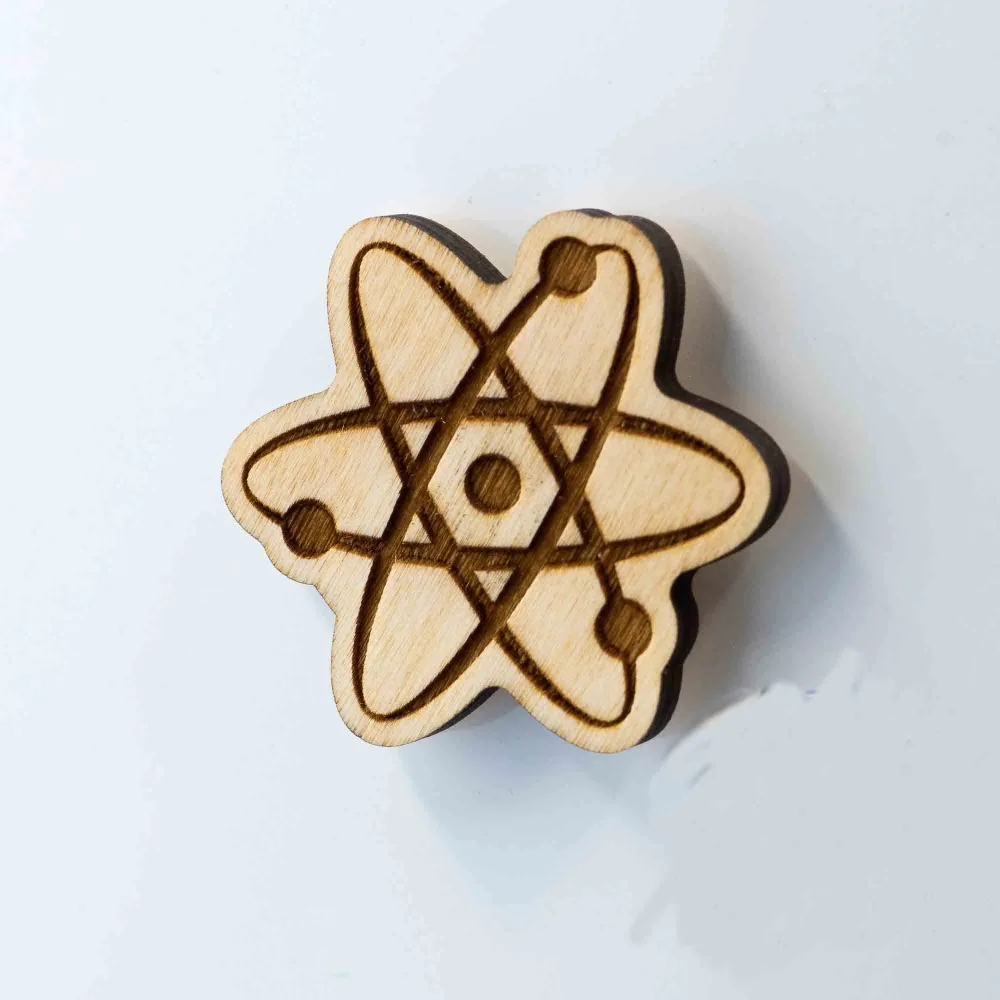 

Atomic Wooden Engraved Charm - Big Bang Theory Atom Wood Magnet - Atom Carved Wooden Magnet