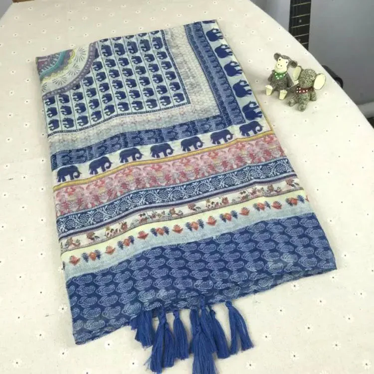 

2018 Fashion Totem Female Retro Style Lucky Elephant Thin Cotton Scarf Women's Bali Yarn Oversized Beach Towel sunscreen 100*180