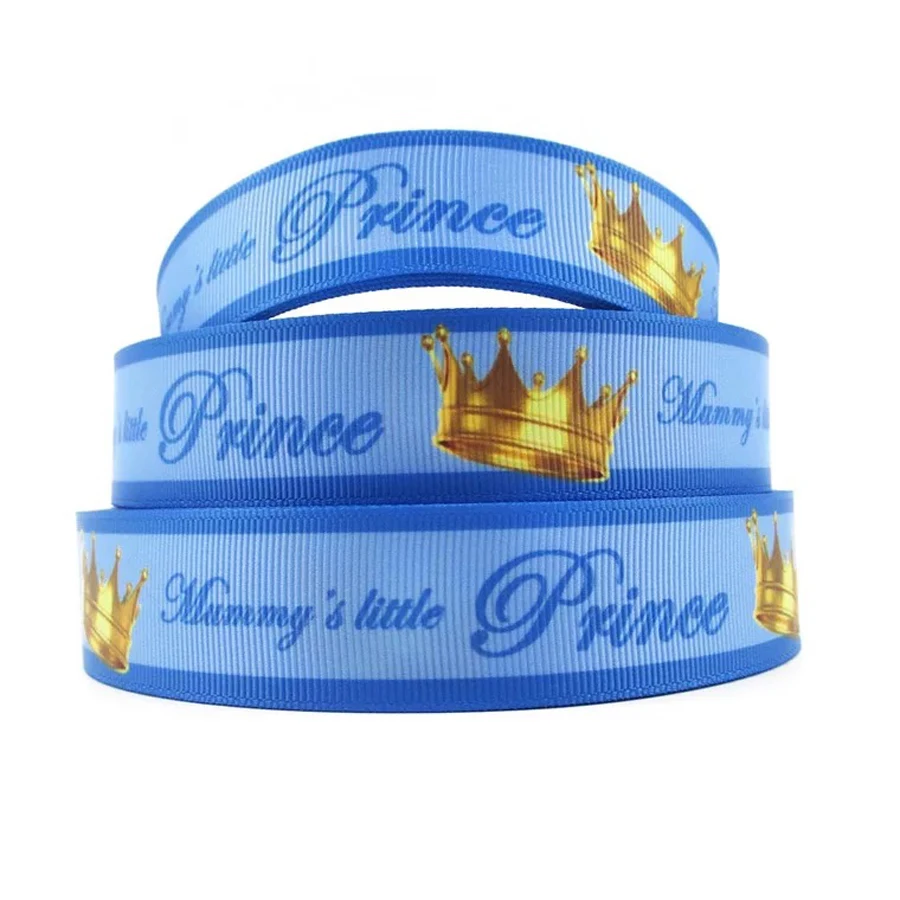 

50yards 1" 25mm Mummy's little prince printed grosgrain ribbon for party gift decoration DIY hairbow headwear materials