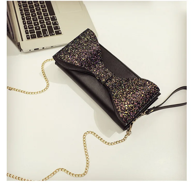 Fashion Bow Women clutch Sparkling luxury lady evening bags chain messenger bag for female Shoulder bag Women's Clutches  (2)