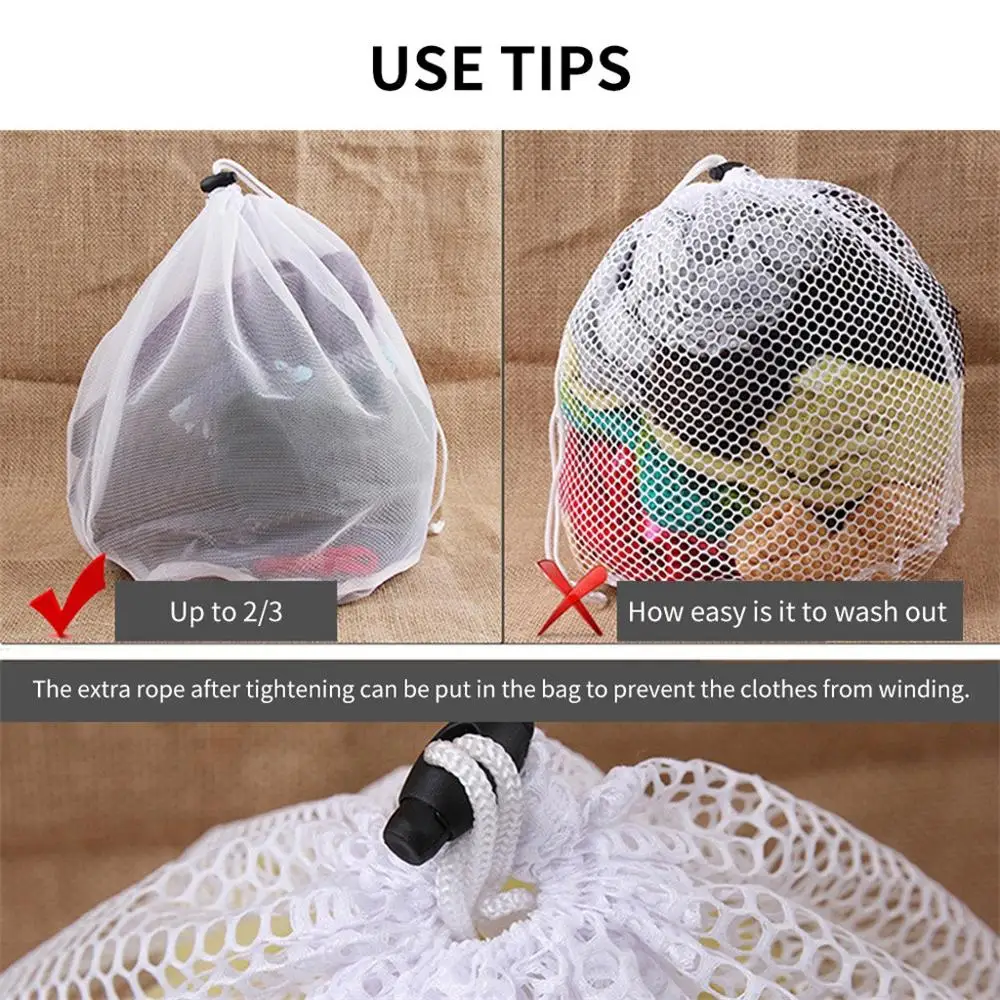 

Clothes Washing Machine Laundry Bra Aid Lingerie Mesh Net Wash Bag Pouch Basket femme Large Drawstring Bra white color @15