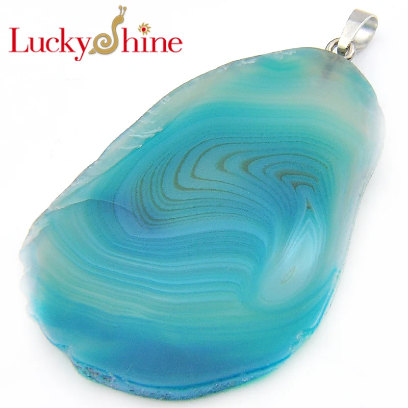 New Luckyshine Pormotione Unique Natural Onyx Blue Stone Irregolare Slice Pendenti Russia Usa Australia Pendenti Collane