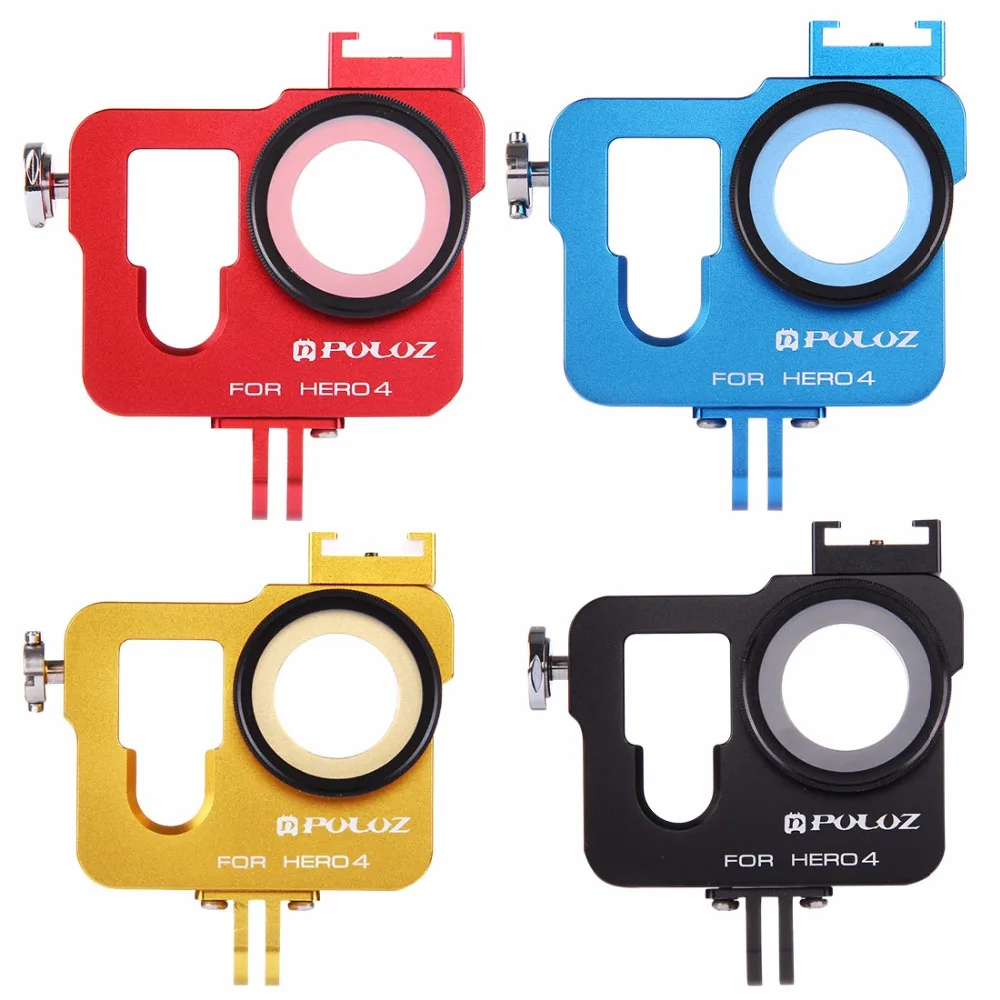 Beste Actie Camera Accessoires 4 Kleuren Beschermende Cage aluminium Frame case met lens cover + lens Filter voor Gopro Hero 4