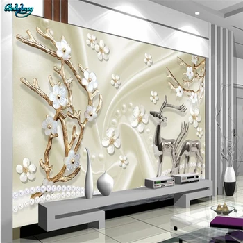 

beibehang Large custom wallpaper wallpaper plum blossom metal elk 3d 3d TV backdrop home decoration
