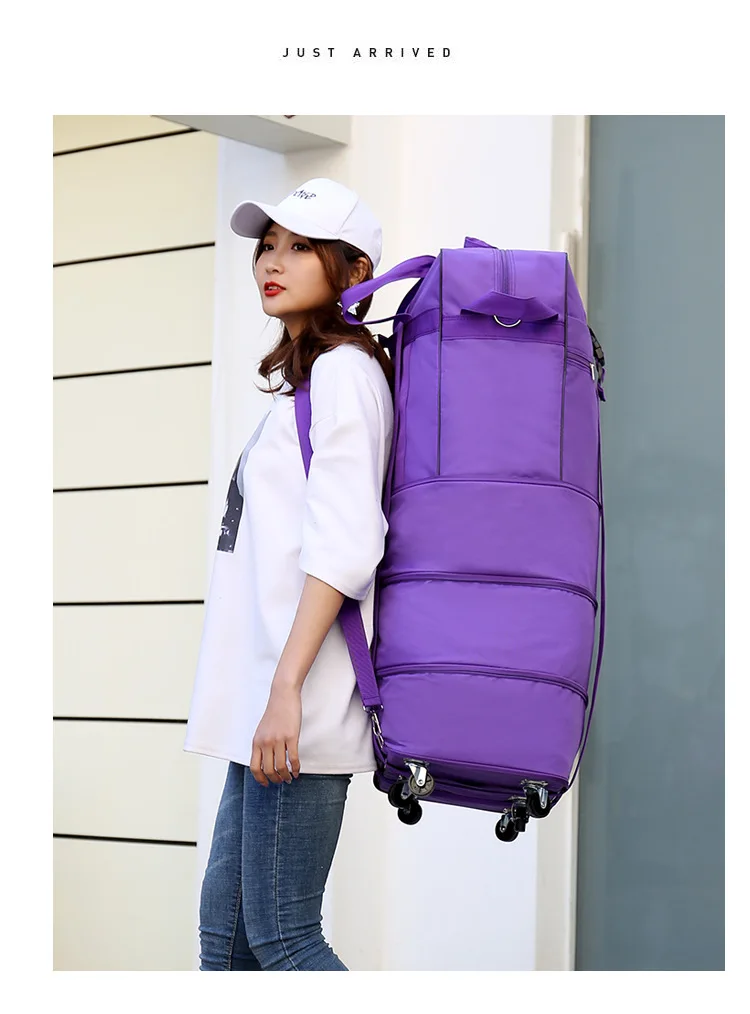 Large-capacity Portable Travel Bag Rolling Luggage Can Expand Aviation Checked Bag Mobile Rolling Backpack Oxford Cloth Bag