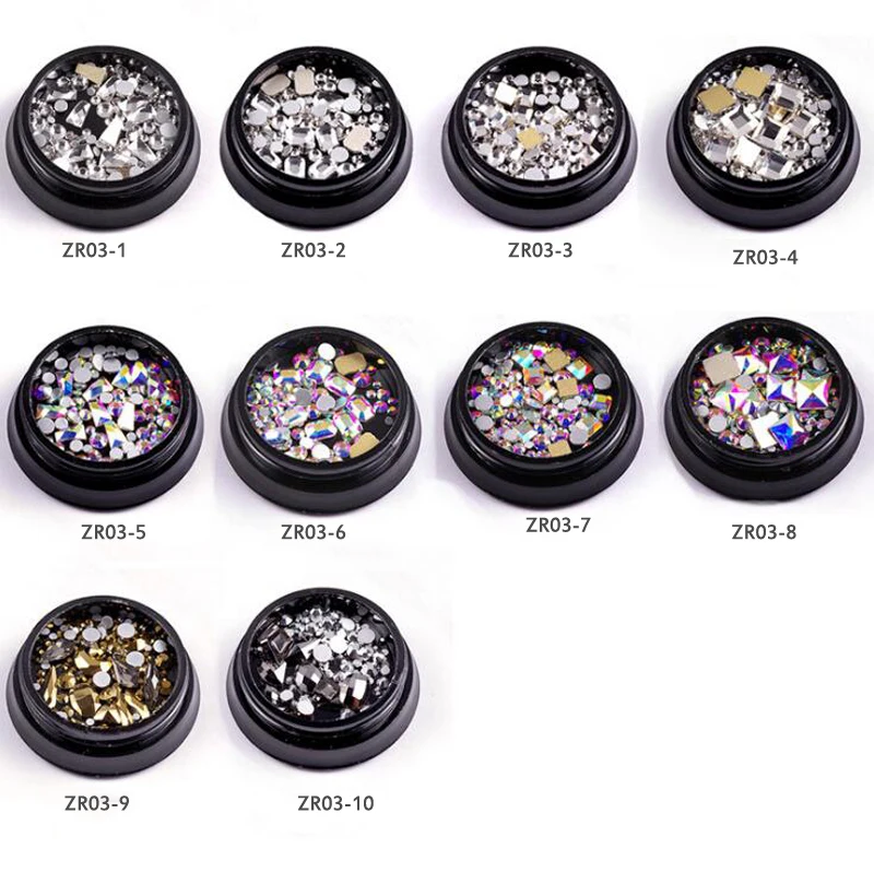

1Jar Nail Flatback Rhinestone Super-Flash Mixed Trapezoidal Rectangular Square Transparent Water Drill Used With Color Nail Glue