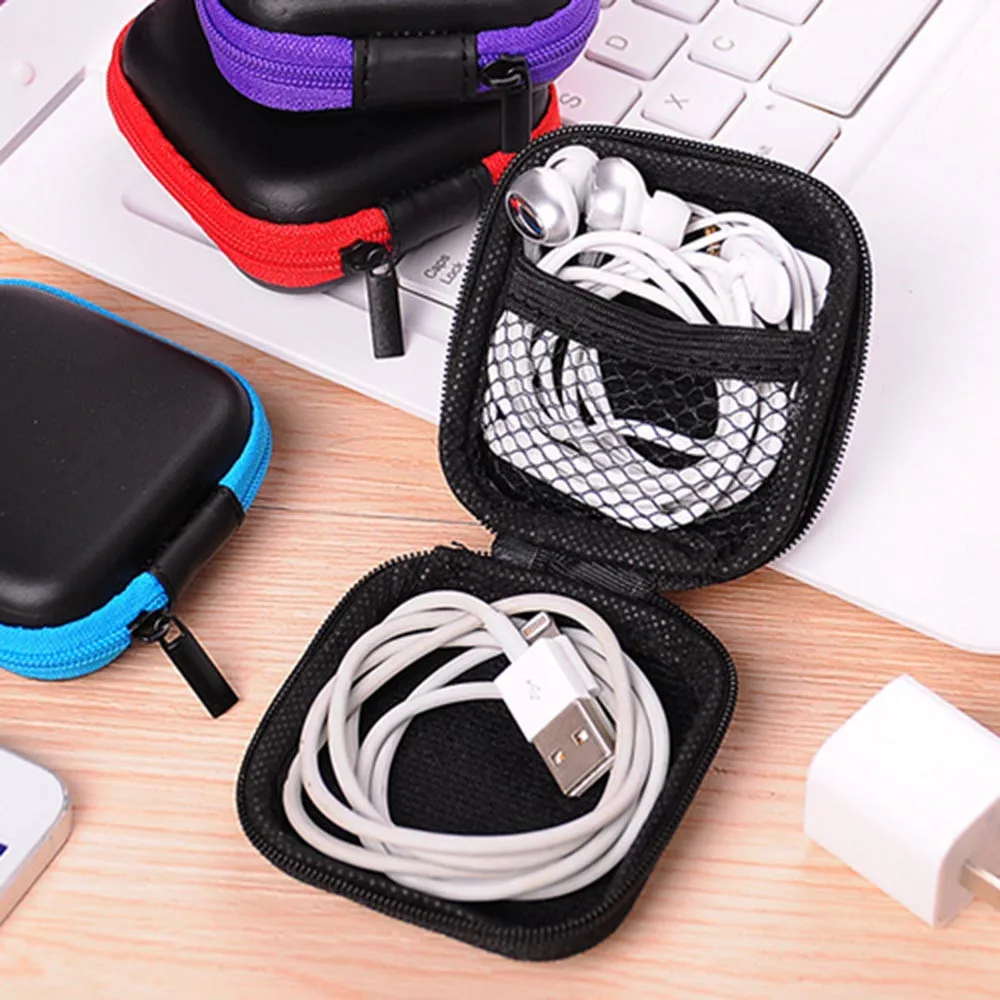 

Mini Portable Anti-pressure Square PU Leather Storage Bag for Mobile Phone Charger Data Line Earphone SD Card
