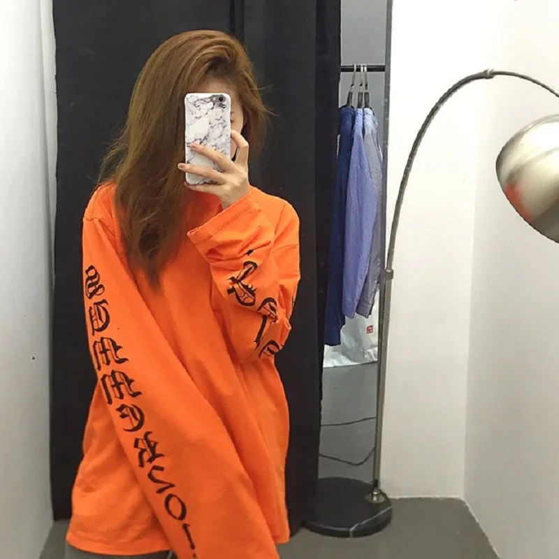 

2018 casual letter long sleeve large size hip hop street large size loose female couple GD T-shirt autumn fashion Letter T-shirt
