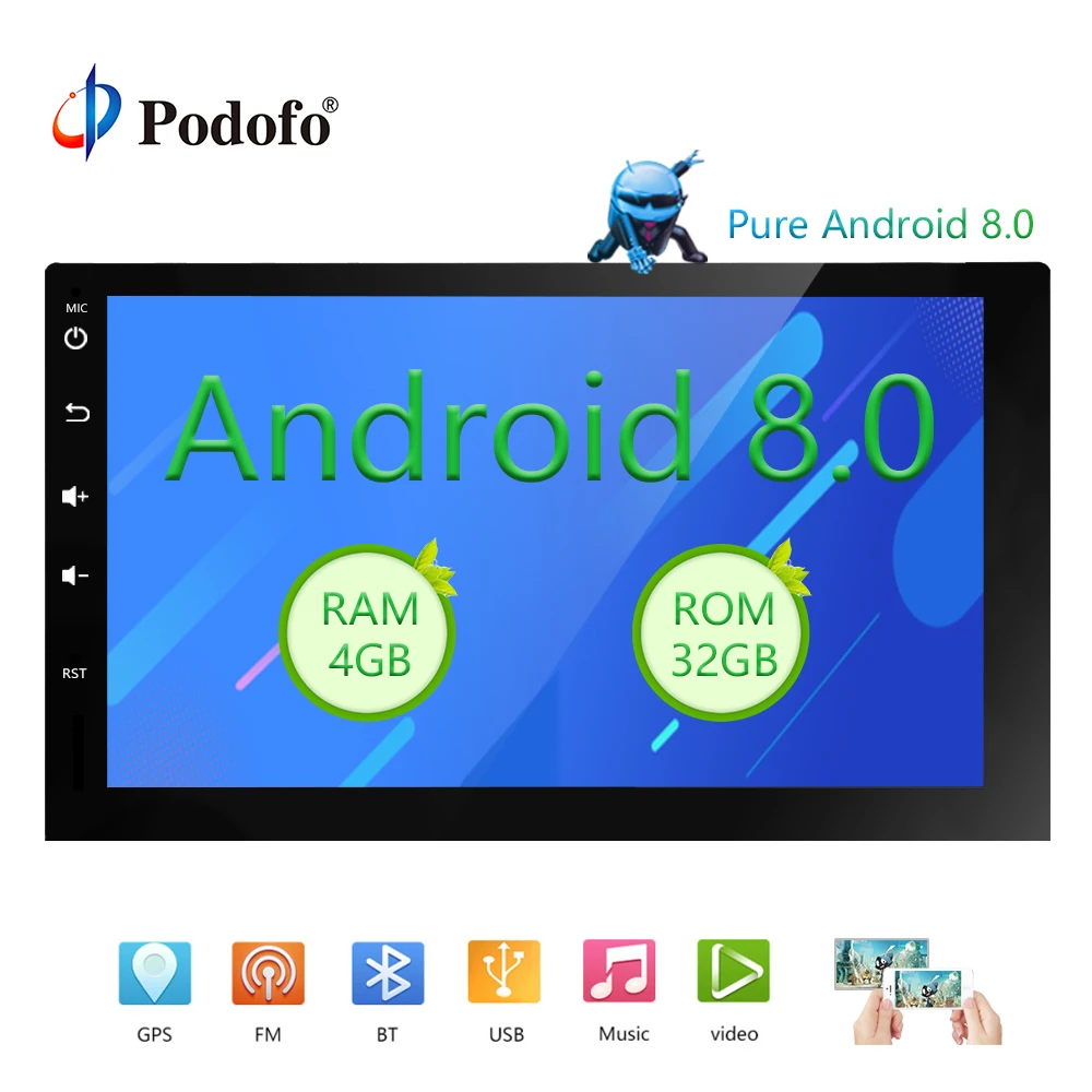

Podofo 2 din Android 8.0 Car Radio GPS Navigation Audio Player Quad Core 4G+ 32G Stereo Bluetooth Autoradio Multimedia Player