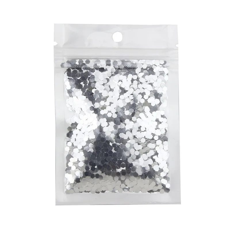 1PC 10g Plastic Silver Hexagon Slices font b Nail b font Glitter Holographic Powder Dust font