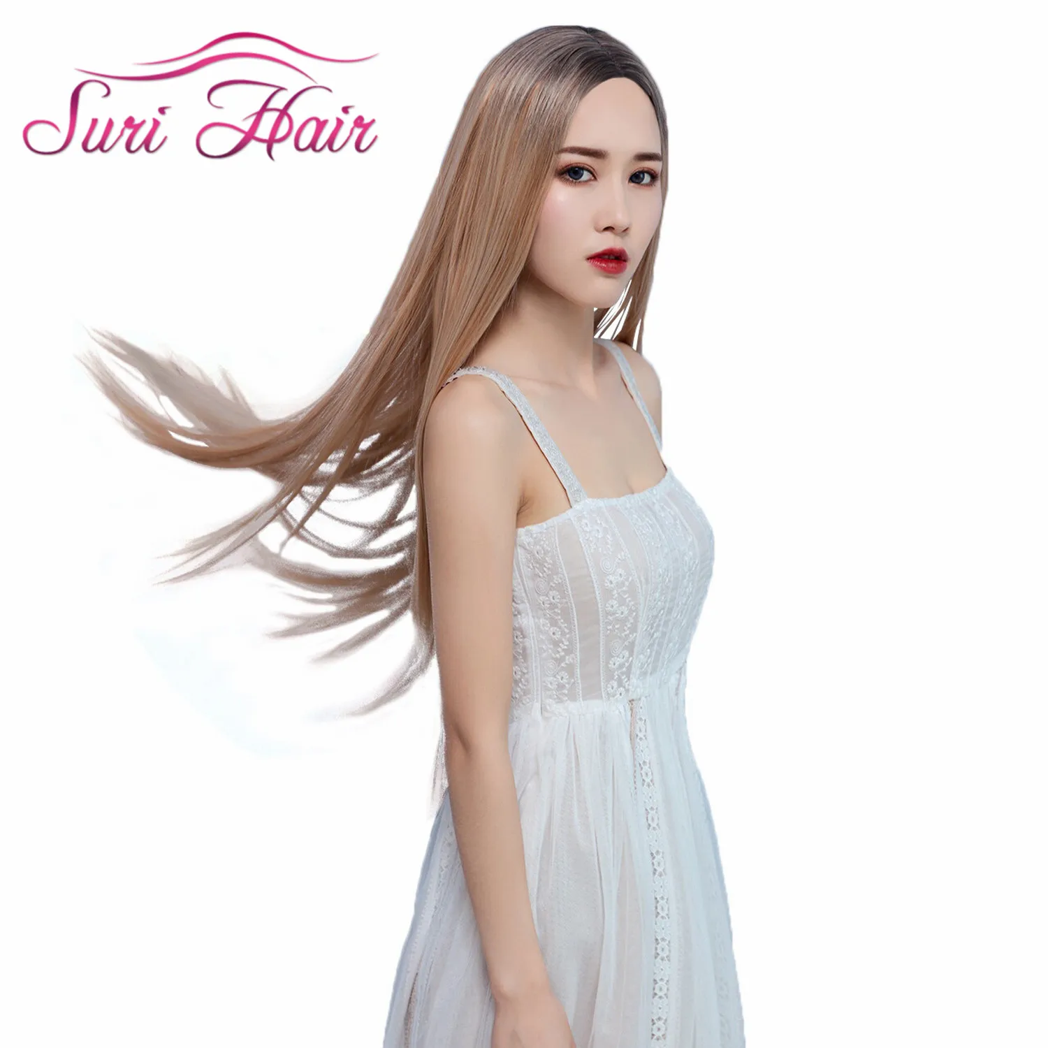 Pelo Suri peluca larga recta dorado Rubio Ombre negro raíz pelucas sintéticas para mujeres Cosplay pelo envío gratis resistente al calor 30\ Pelo Suri peluca larga recta dorado Rubio Ombre negro raíz pelucas sintéticas para mujeres Cosplay pelo envío gratis resistente al calor 30\