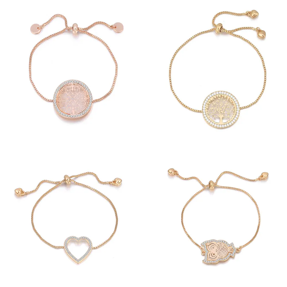 

Multi Simple Gold Crystal Adjustable Bracelet for Women Elegant Cute Owl Hand Heart Round Tree of life Bracelet Bangle Mon Gift