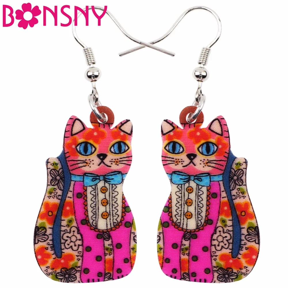 

Bonsny Fashion Big Long News Acrylic Drop Dangle Anime Lucky Cat Earrings Unique Style Fashion Jewelry For Girls Women Teen Gift