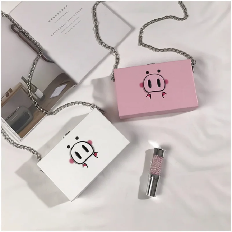 

Fashion Women Designer Animal Print Box Bag Cute Pig Bags Wide Shoulder Strap Shoulder Messenger Bag Casual Party Clutch Shoulde
