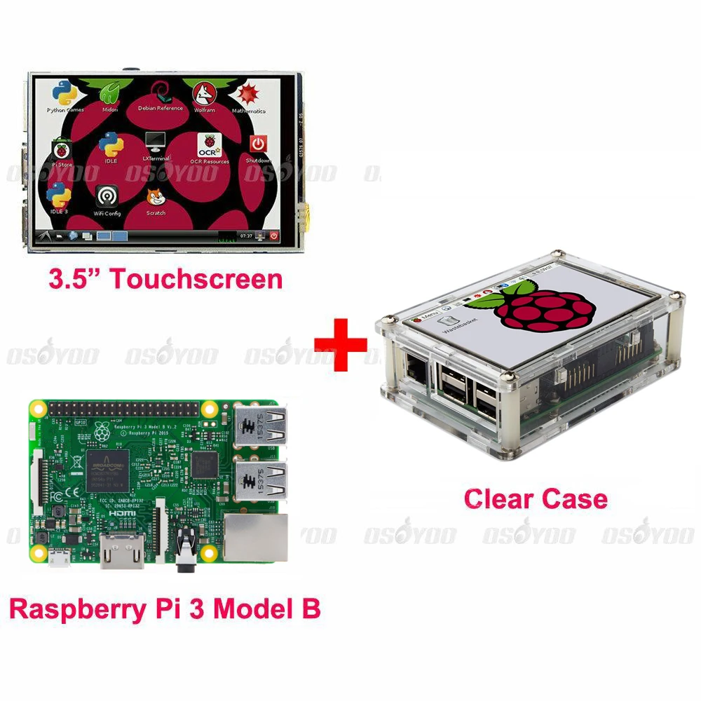 Raspberry Pi 3 Модель B доска + 3.5 TFT ЖК-дисплей Сенсорный экран Дисплей прозрачный чехол