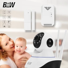 Cámara IP Wi-Fi + Sensor de La Puerta + Detector De Gas Alarma de Seguridad Red de WiFi de La Cámara 720 P IR LED de Vigilancia Inalámbrica cámara