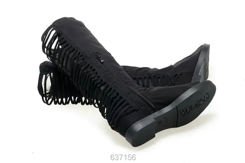 Повседневные высокие сандалии до колена из ткани с открытым носком г. Новые женские летние ботинки на плоской подошве, увеличивающие рост, с открытым носком и вырезами SXQ0803