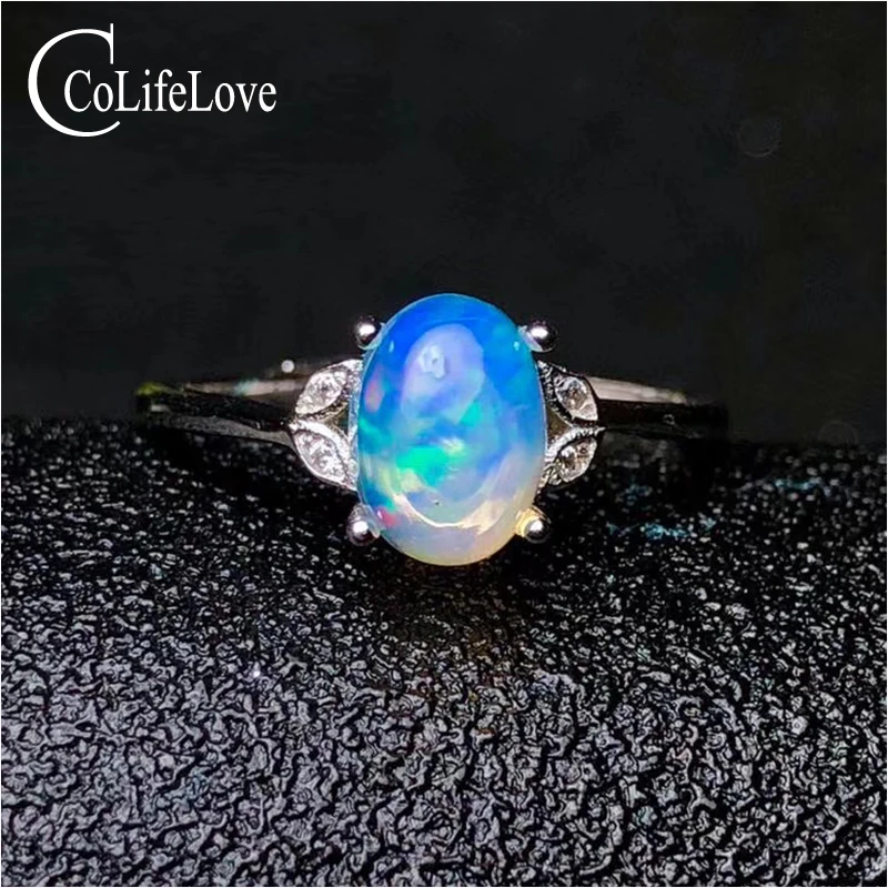 

1 ct natural opal silver ring for woman 6 mm * 8 mm Australia opal ring 925 sterling silver opal jewelry birthday gift for girl