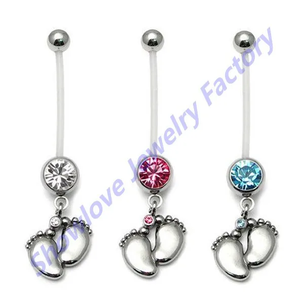 Showlove 3pcs Feet Dangling PTFE Flexible CZ Crystal Pregnant Maternity