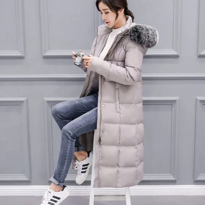 

Fashion hundred-ride down jacket 2018 new Medium-length Winter thicken jacket fur collar hooded coat