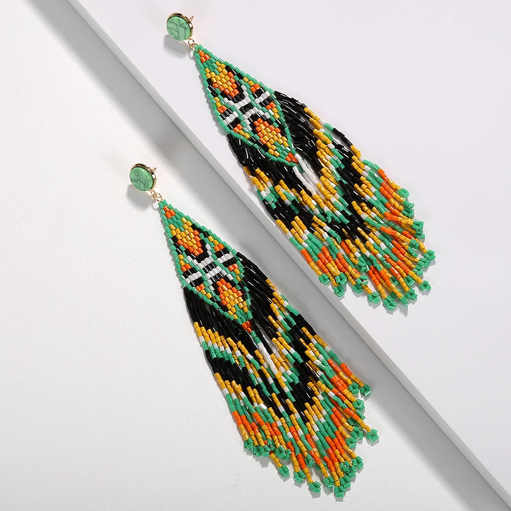 Лучшие женские богемные длинные серьги ручной работы из бисера для женщин, разноцветные висячие серьги с бахромой, свадебные подарки, этнические ювелирные изделия