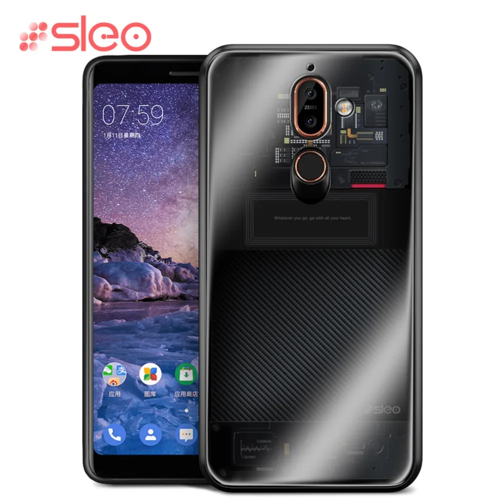 SLEO для Nokia 7 Plus чехол закаленное стекло задняя крышка Чехлы мягкие силиконовые